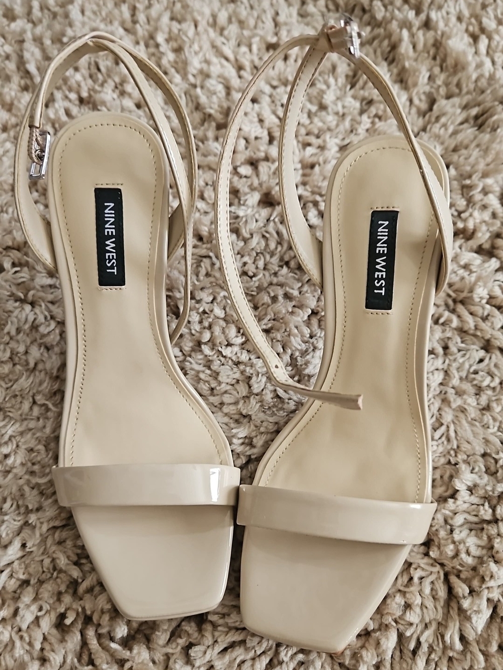 Nine West Beige Patent Ankle-Strap Sandals